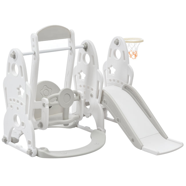 Toddler Slide and Swing Set 3 in 1, Kids Playground Climber Swing Playset with Basketball Hoops Freestanding Combination Indoor & Outdoor