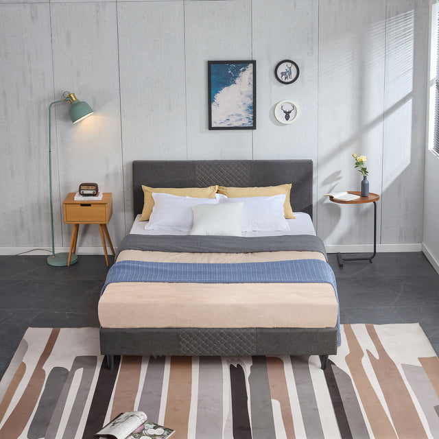 Queen Size Velvet Upholstered Tufted Platform Bed Frame / Mattress Foundation / Wood Slat Support / No Box Spring Needed / Easy Assembly, Queen, Platform Bed Only, Dark Grey