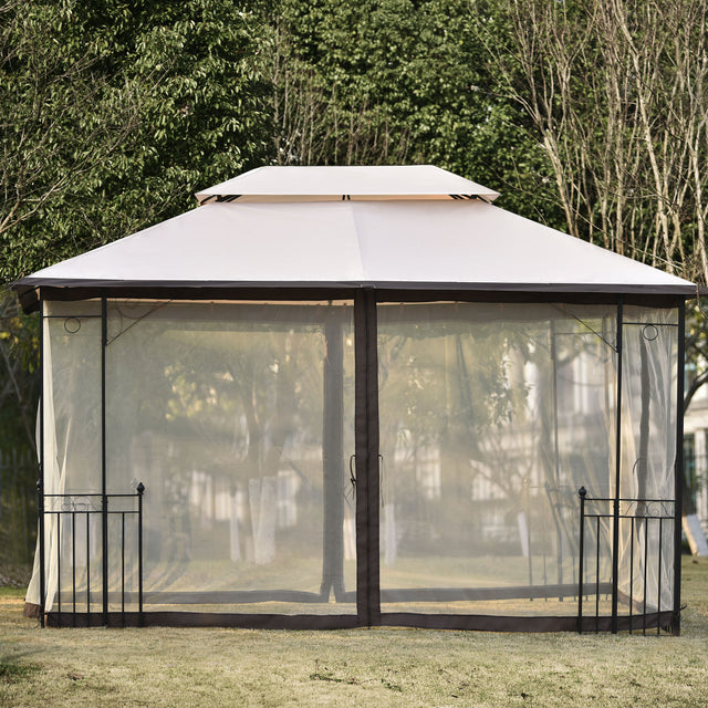 U_STYLE 13 Ft. W x 9.7 Ft. D Iron Patio Outdoor Gazebo, Double Roof Soft Canopy Garden Backyard Gazebo with Mosquito Netting Suitable for Lawn, Garden, Backyard and Deck