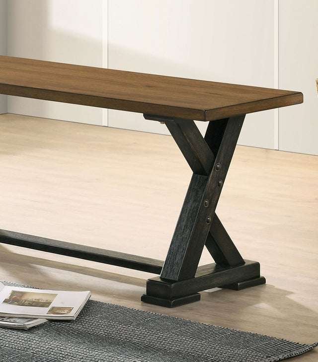 1pc Bench Only Farmhouse Design Antique Oak / Antique Black Two-Tone Y-Shaped Legs Kitchen Dining Room Furniture