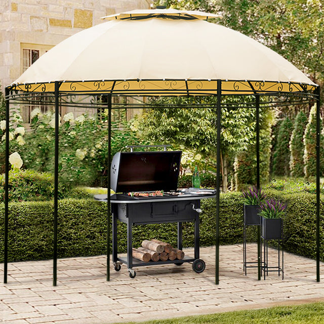 [VIDEO provided] U-style Outdoor Gazebo Steel Fabric Round Soft Top Gazebo，Outdoor Patio Dome Gazebo with Removable Curtains
