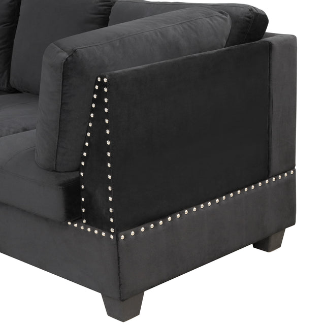 104.5" Reversible Sectional Sofa Space Saving with Storage Ottoman Rivet Ornament L-shape Couch for Small or Large Space Dorm Apartment,Black(旧SG000406AAA)