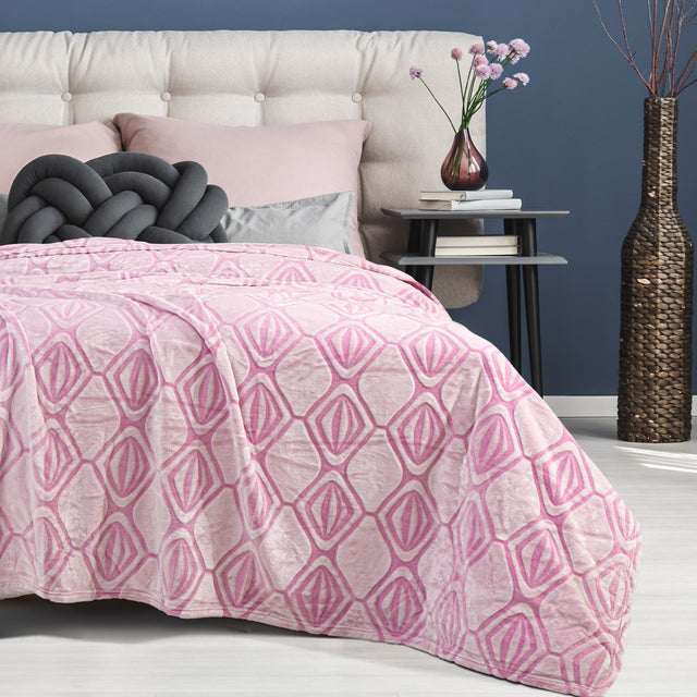 Pack Of 2 Back Printing Shaved Flannel Plush Blanket, checked Blanket for Bed or Sofa, 80" x 90", Pink ( The original code: W1223KTBK4286B-PINK )