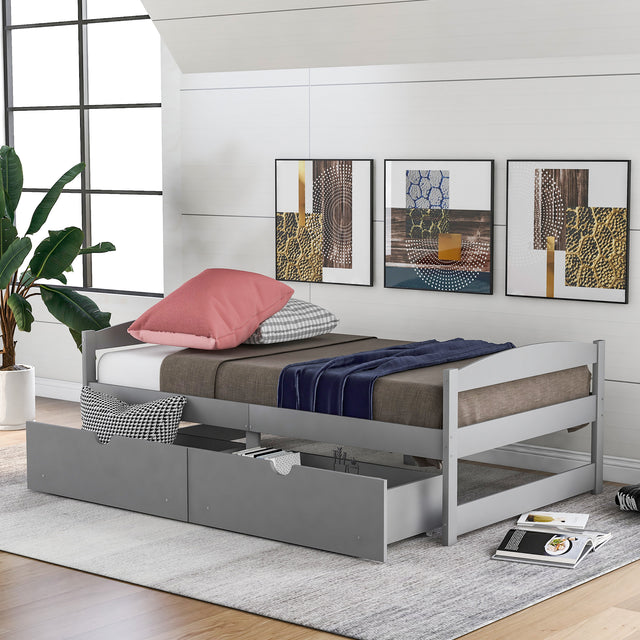 Twin size platform bed, with two drawers, gray （New）