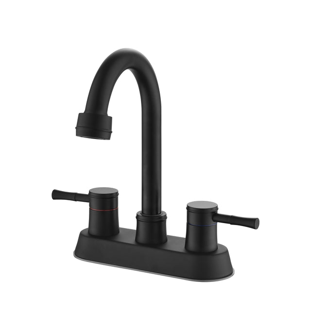4 Inch 2 Handle Centerset Matte Black Lead-Free Bathroom Faucet, with Copper Pop Up Drain and 2 Water Supply Lines