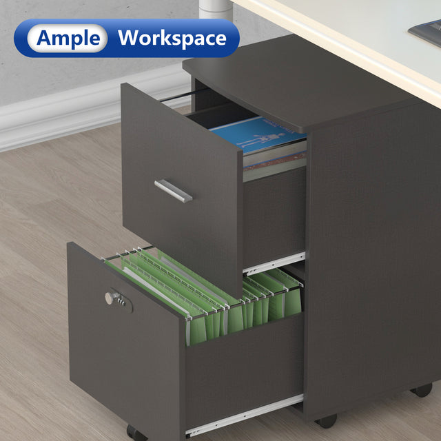Dark gray  file cabinet with two drawers with lock, office storage cabinet Office pulley removable file cabinet Wooden drawer cabinet Office storage cabinet Low cabinet