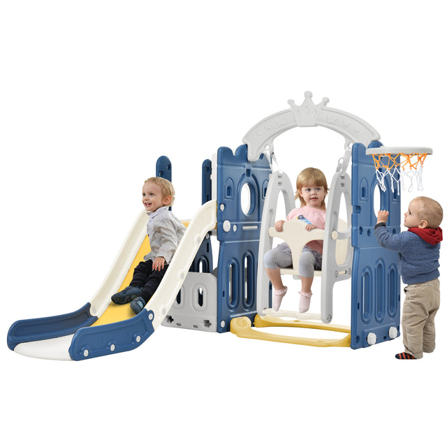 Toddler Slide and Swing Set 5 in 1, Kids Playground Climber Slide Playset with Basketball Hoop Freestanding Combination for Babies Indoor & Outdoor
