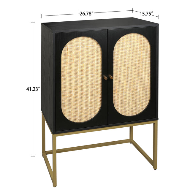 2 Door High Cabinet,Natural Rattan 2 Door high cabinet, Built-in adjustable shelf, Easy Assembly, Free Standing Cabinet for Living Room Bedroom,Hallway