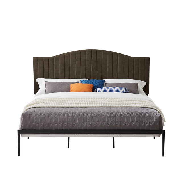 B111 King bed Beautiful line stripe cushion headboard  Strong iron frame with high temperature paint