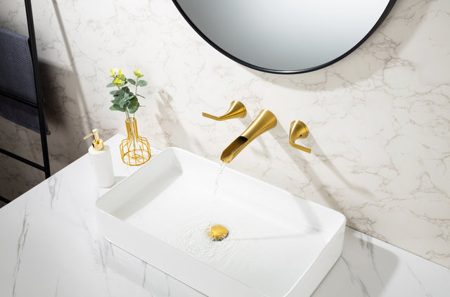 Wall Mounted Bathroom Sink Faucet with Double Lever Handles Vessel Lavatory Basin Mixer Tap,Rough-in Valve