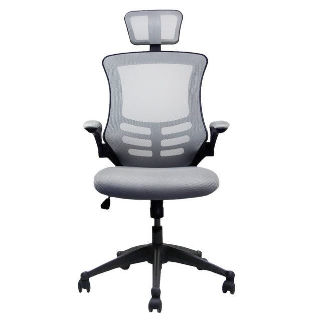 Techni Mobili Modern High-Back Mesh Executive Office Chair with Headrest and Flip-Up Arms, Silver Grey