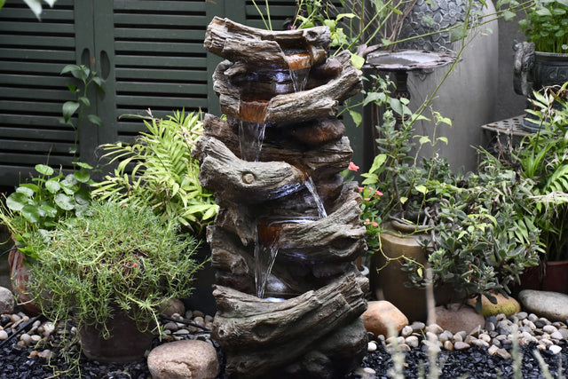 Indoor Outdoor  5-Tier Floor Rack Water Fall Fountain with White LED Light for Patio Yard Garden Lawn