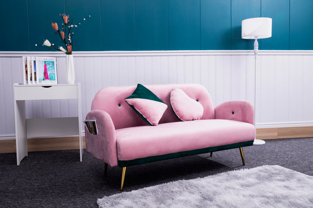 2156 sofa includes 2 pillows 58" pink velvet sofa for small spaces