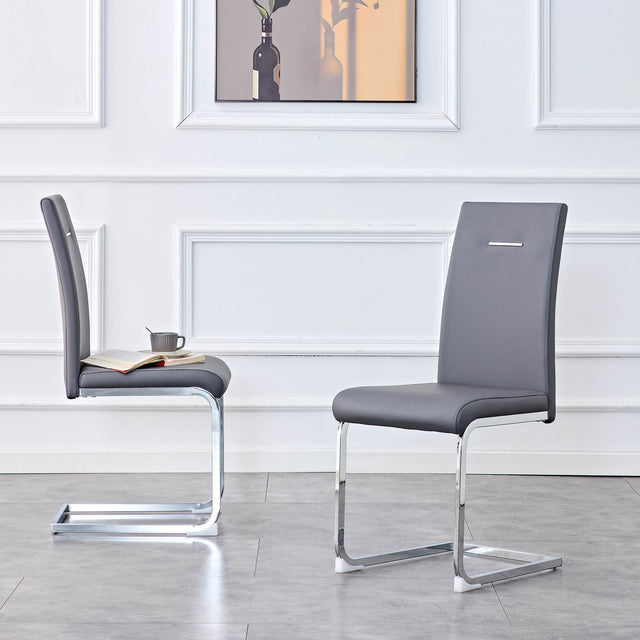 Modern Dining Chairs, PU Faux Leather High Back Upholstered Side Chair ，for Dining Room Kitchen Vanity Patio Club Guest Office Chair (Set of 2) (Grey+PU Leather)