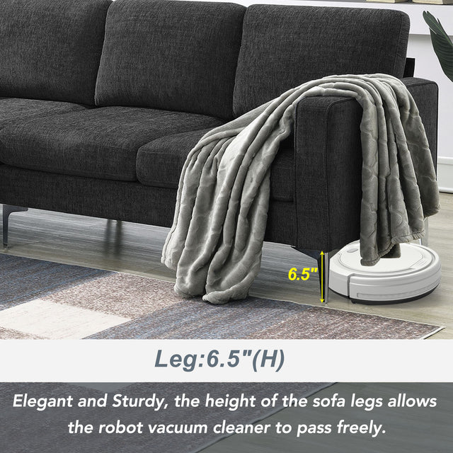 [VIDEO provided] [New]86" Convertible Sectional Sofa, Modern Chenille Fabric Sectional Sofa,  L-Shaped Couch 3-Seat Sofa Sectional with Reversible Chaise (2 Pillows)