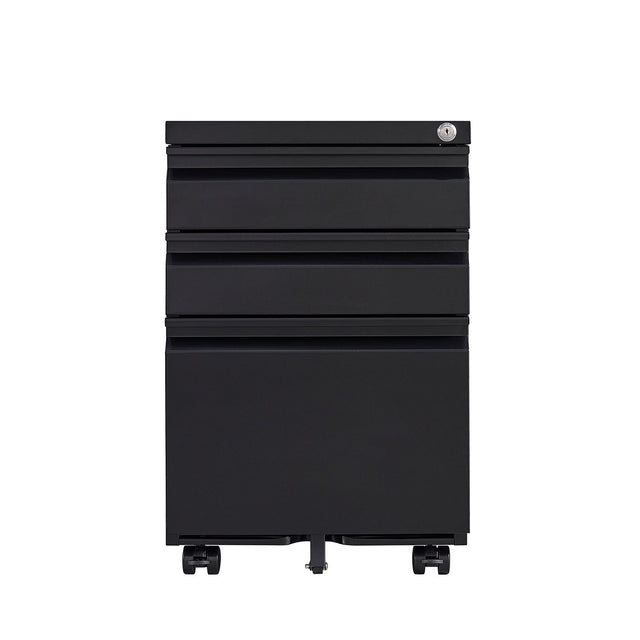 3-Drawer Mobile File Cabinet with Lock, Office Storage Filing Cabinet for Legal/Letter Size, Pre-Assembled Metal File Cabinet Except Wheels Under Desk(Black)