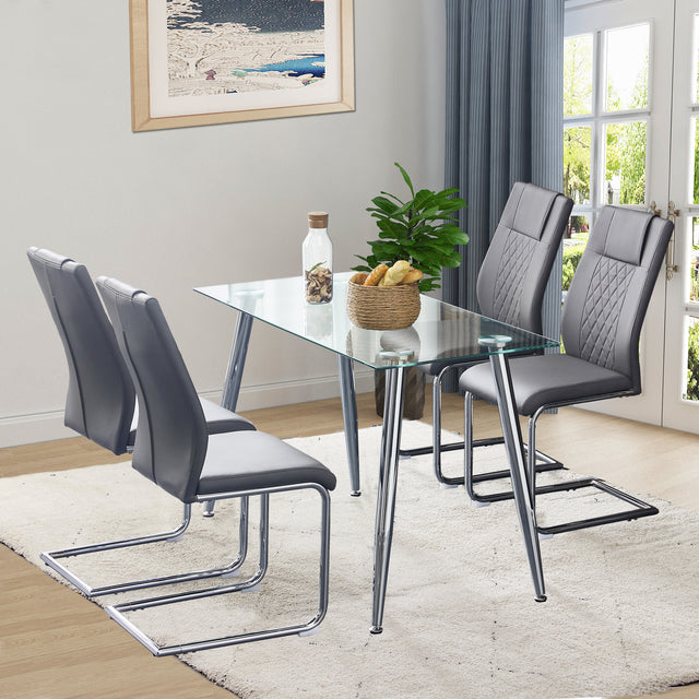 Modern Dining Chairs with Faux Leather Padded Seat Dining Living Room Chairs Upholstered Chair with Metal Legs Design for Kitchen, Living, Bedroom, Dining Room Side Chairs Set of 2 (grey+PU Leather)