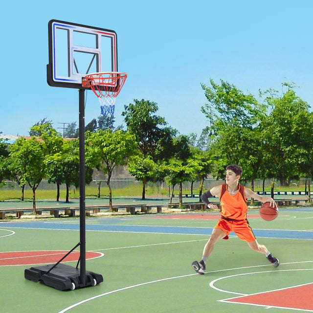 Portable Basketball Hoop Basketball System 4.76-10ft Height Adjustable for Youth Adults LED Basketball Hoop Lights, Colorful lights, Waterproof，Super Bright to Play at Night Outdoors,Good Gift for Kid
