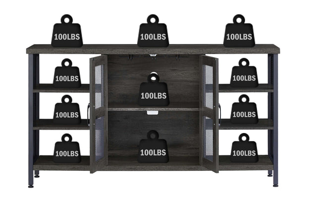 JHX Industrial Wine Bar Cabinet, Liquor Storage Credenza, Sideboard with Wine Racks & Stemware Holder (Dark Grey, 55.12''w x 13.78''d x 30.31' ' h)