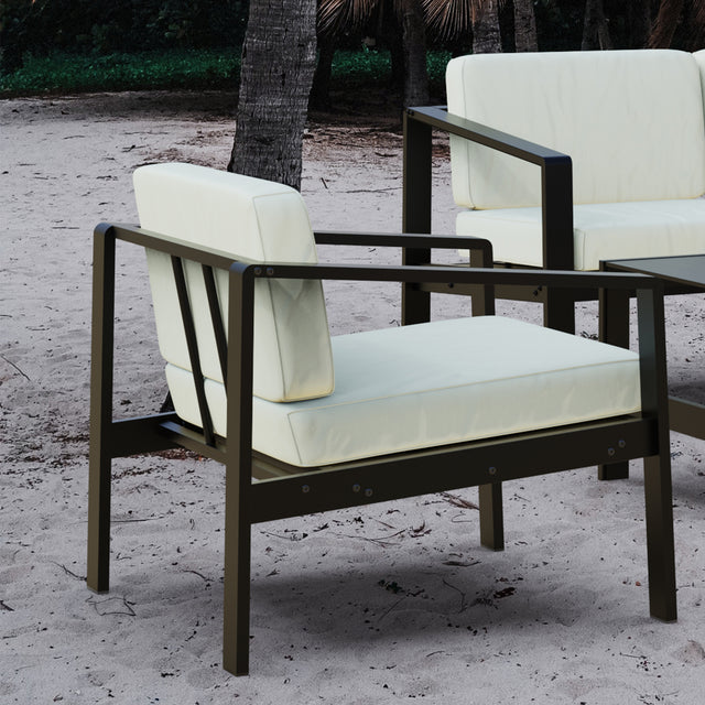 Outdoor Patio Furniture Single Armchair with Cushions in stripe for Restaurant Outdoor courtyard Garden Open-air balcony Poolside,Black aluminum fram,Modern Design