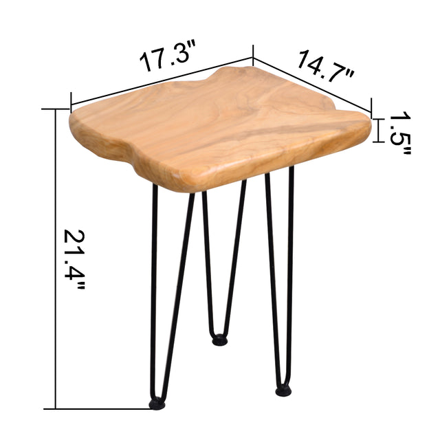 Natural Edge Side Table,Solid Wood Coffee Table Side Table Bedside Table Bedside Table Retro Square Iron Frame Support Solid Wood Cedar Coffee Table