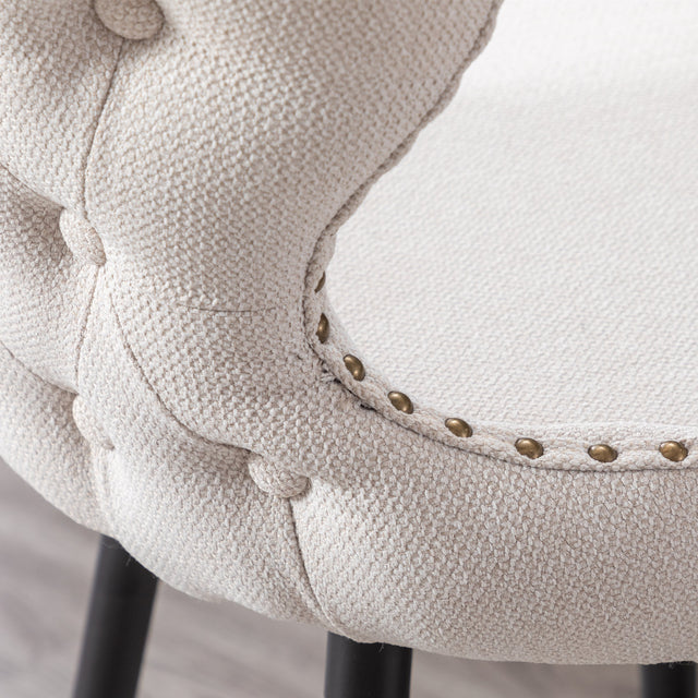 A&A Furniture,Counter Height 25" Modern Linen Fabric bar chairs,180° Swivel Bar Stool Chair for Kitchen,Tufted Cupreous Nailhead Trim Burlap Bar Stools with Metal Legs,Set of 2 (Beige)