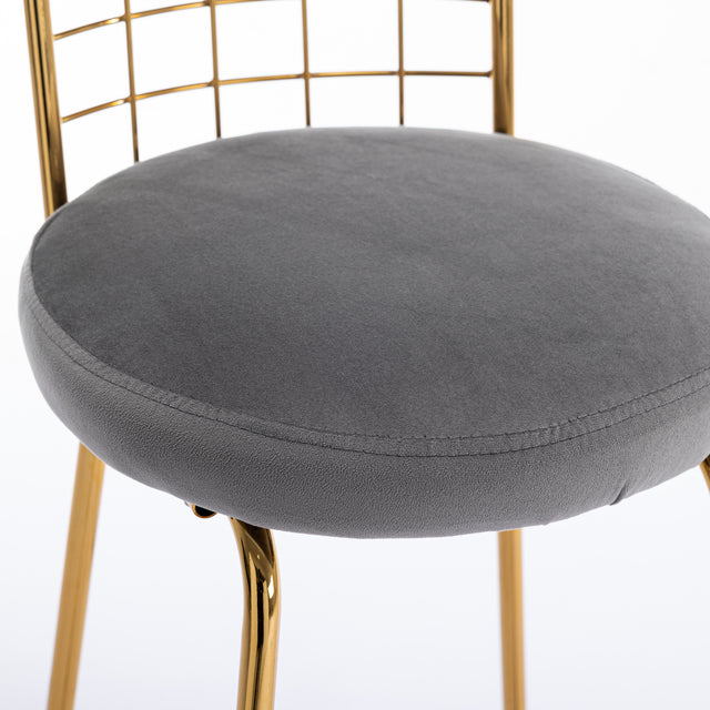 Bar Stool Set of 2, Luxury Velvet  High Bar Stool with Metal Legs and Soft Back, Pub Stool Chairs Armless Modern Kitchen High Dining Chairs with Metal Legs, Grey