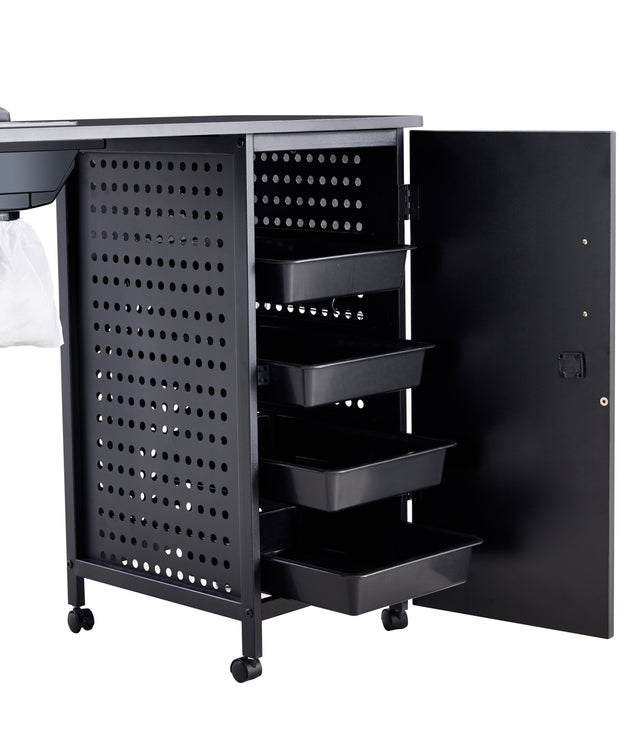 Manicure Table Nail Desk iron single Cabinet, Beauty Spa Salon Workstation w/ Wrist Rest, Lockable Cabinets,LED Lamp,Electric Downdraft Vent, 2 Cabinets, BLACK, 1SETS PER CTN