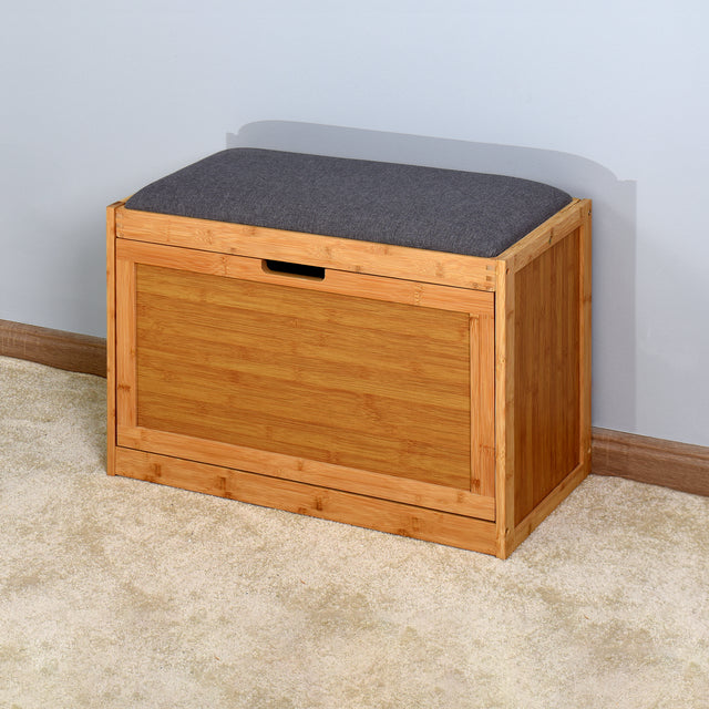 Entryway Bamboo Bench Living Room Storage Shoe Rack with Foldable Shelf 24.8 x 11.6 x 18.9 inch
