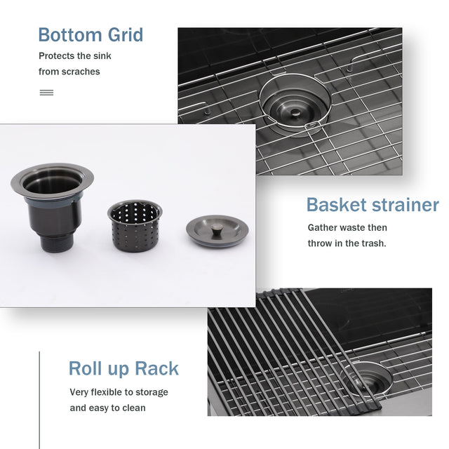 36 Farmhouse Kitchen Sink Black - 36"x21" Gunmetal Black Stainless Steel 18 Gauge Single Bowl Apron-front Farm Kitchen Sink Basin