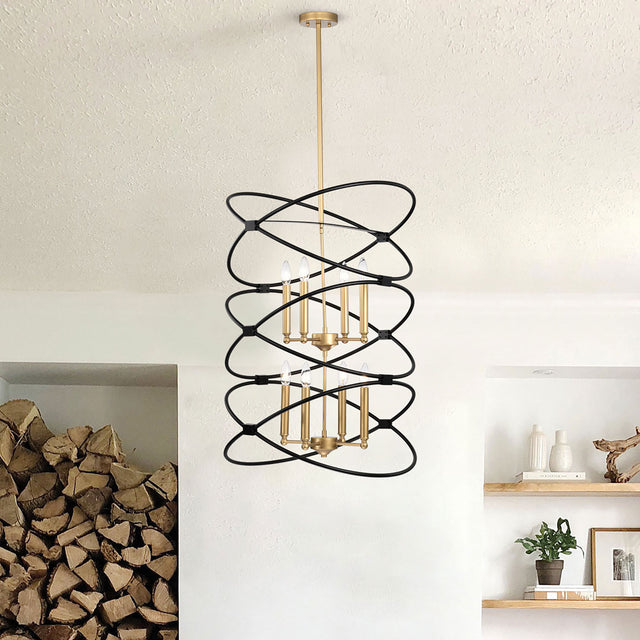 【Video】Transitional Gold/Matte Black Metal Chandelier Fixture，8 lights ，2-Tier-Candle Ceiling Light for Living Room, Bedroom, Dining Room，Dimmable，E12，W23.6*H55