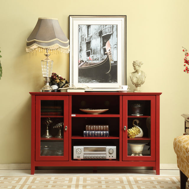 52"Wood TV Stand Console Red