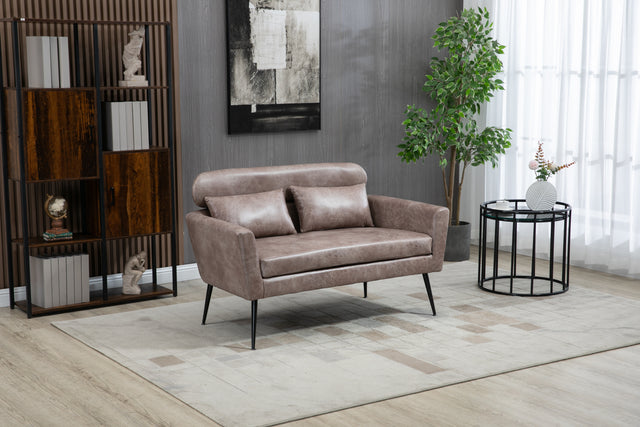 51"W Classical Loveseat Small Sofa Small Mini Room Couch Two-Seater Sofa With 2 Throw Pillows Black Metal Legs for Small Space Office Studio Apartment Bedroom, Taupe Bronzing Suede