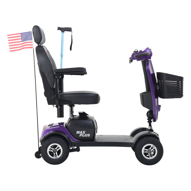 W429S00012 MAX PLUS DARK PURPLE   4 Wheels Outdoor Compact Mobility Scooter with 2pcs*20AH Lead acid Battery, 16 Miles, Cuo Holders & USB charger Port