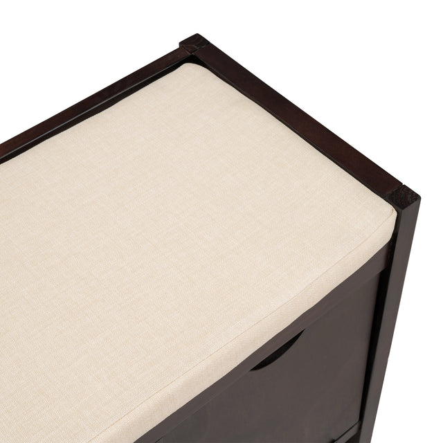 TREXM Storage Bench with Removable Cushion and 3 Flip Lock Storage Cubbies for Living Room, Entryway (Espresso)