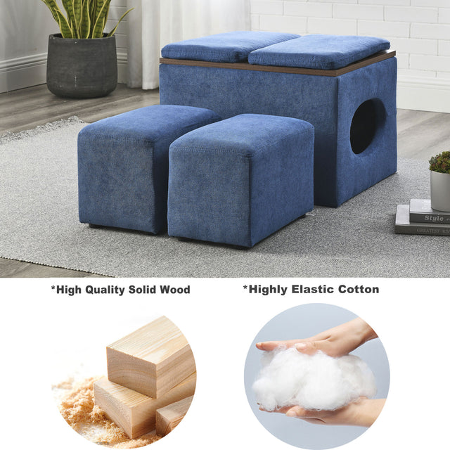 [Video] Welike 25"W Modern design hollow storage ottoman, upholstery, coffee table, two small footstools, easy storage and wide use