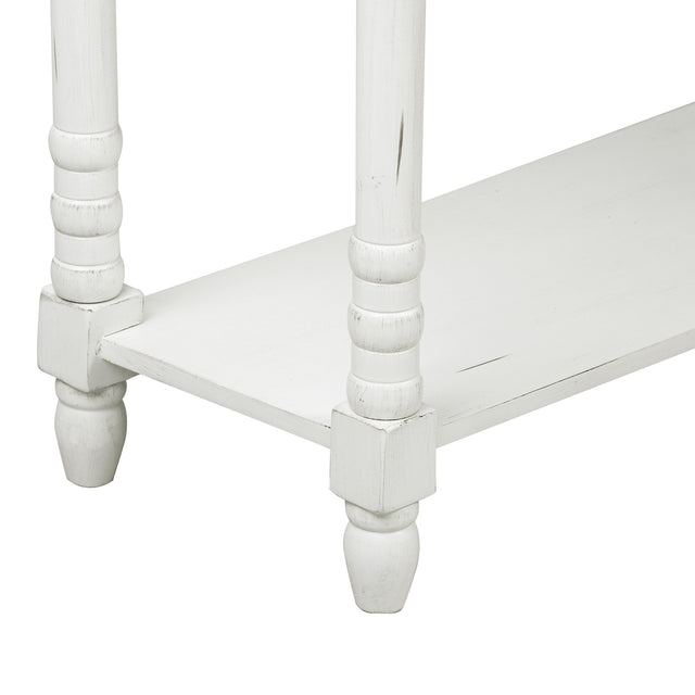 TREXM Console Table Sofa Table with Drawers and Long Shelf Rectangular Living Room Table Solid Wood (Antique White)