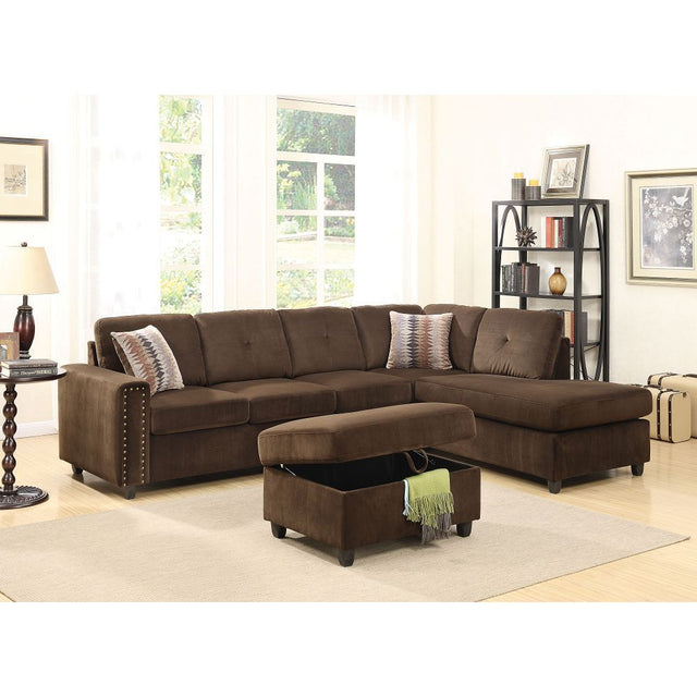 ACME Belville Sectional Sofa w/Pillows in Chocolate Velvet 52700