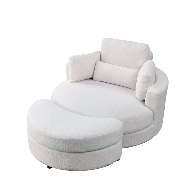 [Video] Welike Swivel Accent Barrel Modern Sofa Lounge Club Big Round Chair with Storage Ottoman Linen Fabric for Living Room Hotel with Pillows