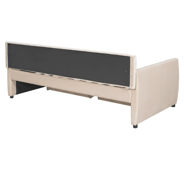 Twin Size Upholstered daybed with Drawers, Wood Slat Support, Beige