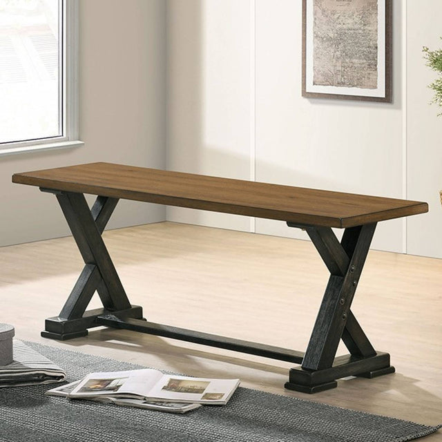 1pc Bench Only Farmhouse Design Antique Oak / Antique Black Two-Tone Y-Shaped Legs Kitchen Dining Room Furniture