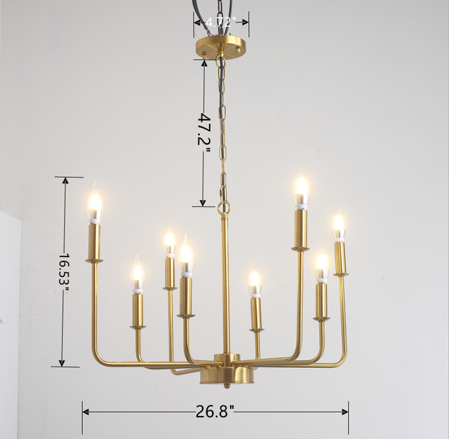 Modern American candle-shaped golden iron chandelier -8 bulbs -E12 lamp holder