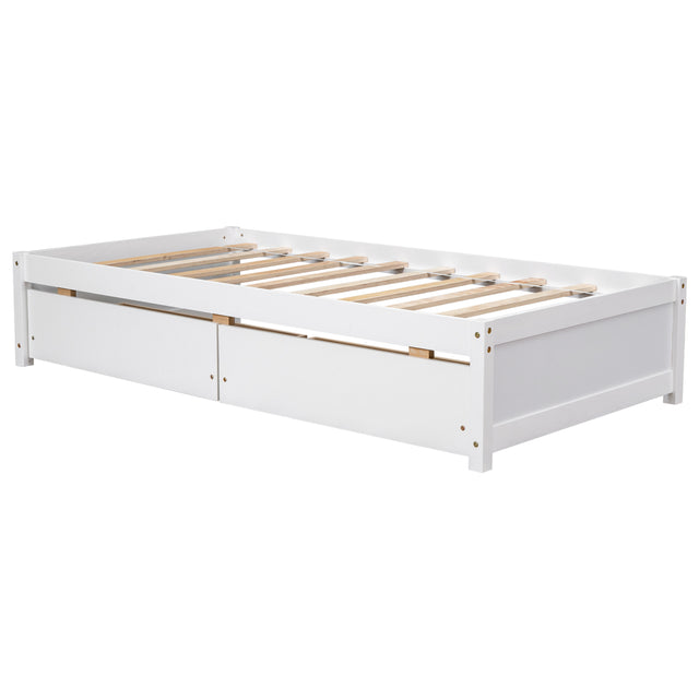 Twin Bed with 2 Drawers, Solid Wood, No Box Spring Needed ,White