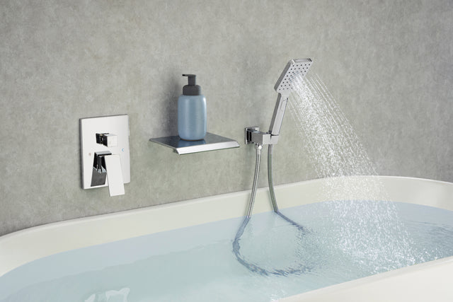 Waterfall Tub Faucet Wall Mount Roman Tub Filler Chrome Single Handle Brass Bathroom Bathtub Faucet with Hand Shower