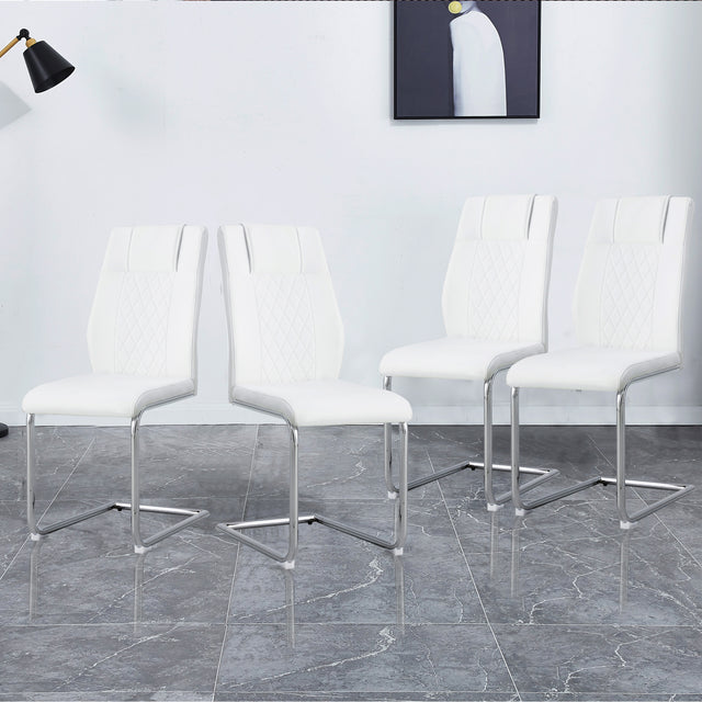 Modern Dining Chairs with Faux Leather Padded Seat Dining Living Room Chairs Upholstered Chair with Metal Legs Design for Kitchen, Living, Bedroom, Dining Room Side Chairs Set of 4 (White+PU Leather)