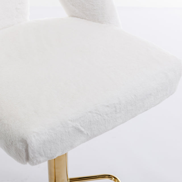 Golden Swivel Velvet Barstools Adjusatble Seat Height from 25-33 Inch, Modern Bar Stool & Counter Stools with Nailheads for Home Pub and Kitchen Island,Set of 2, Faux White Rabbit Hair