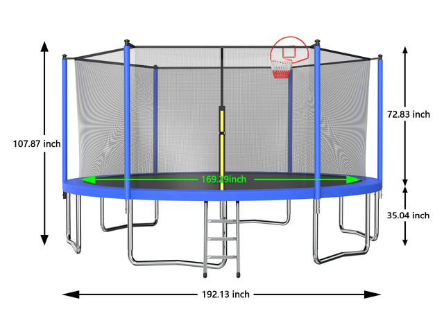 16ft Trampoline with Enclosure, New Upgraded Kids Outdoor Trampoline with Basketball Hoop and Ladder, Heavy-Duty Round Trampoline.