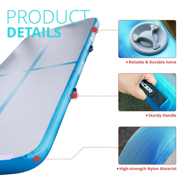 inQracer Gymnastics Mat Air Mats 13ft, Inflatable Tumbling Mat Tumble Track Air Floor with Electric Air Pump for Kids Home Use/Cheerleading/Gym/Outdoor/Yoga/Water Use, Blue