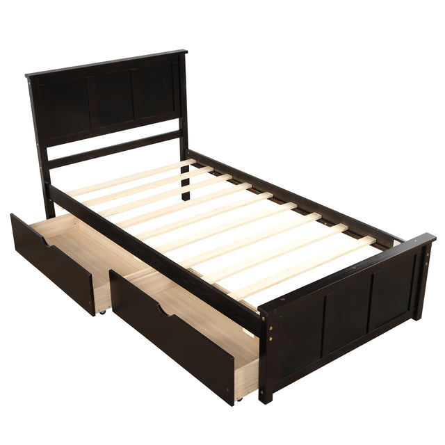Platform Storage Bed, 2 drawers with wheels, Twin Size Frame, Espresso (New SKU：WF283062AAP)