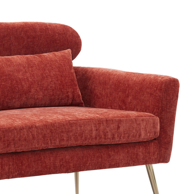 51"W Modern Chenille Loveseat Small Sofa Small Mini Room Couch Two-Seater Sofa With 2 Throw Pillows Gold Metal Legs for Small Space Office Studio Apartment Bedroom, Terracotta Chenille